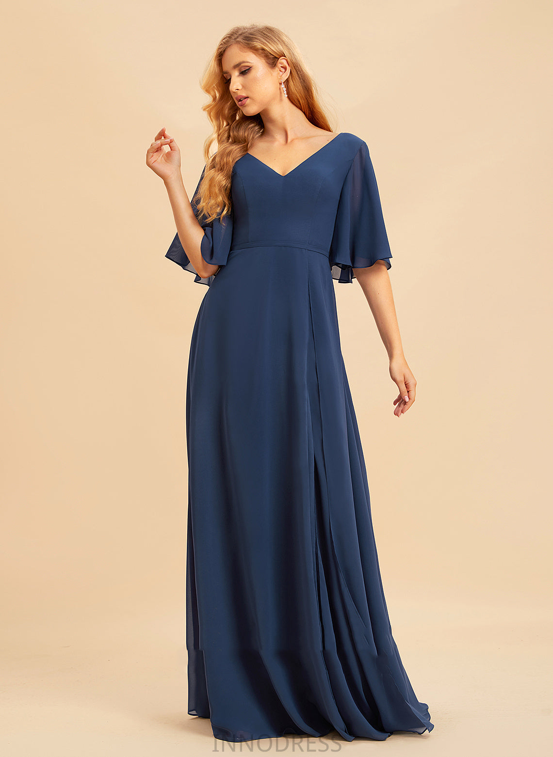 SplitFront Floor-Length Silhouette Length Neckline Fabric Embellishment V-neck A-Line Penelope Floor Length Sleeveless Bridesmaid Dresses