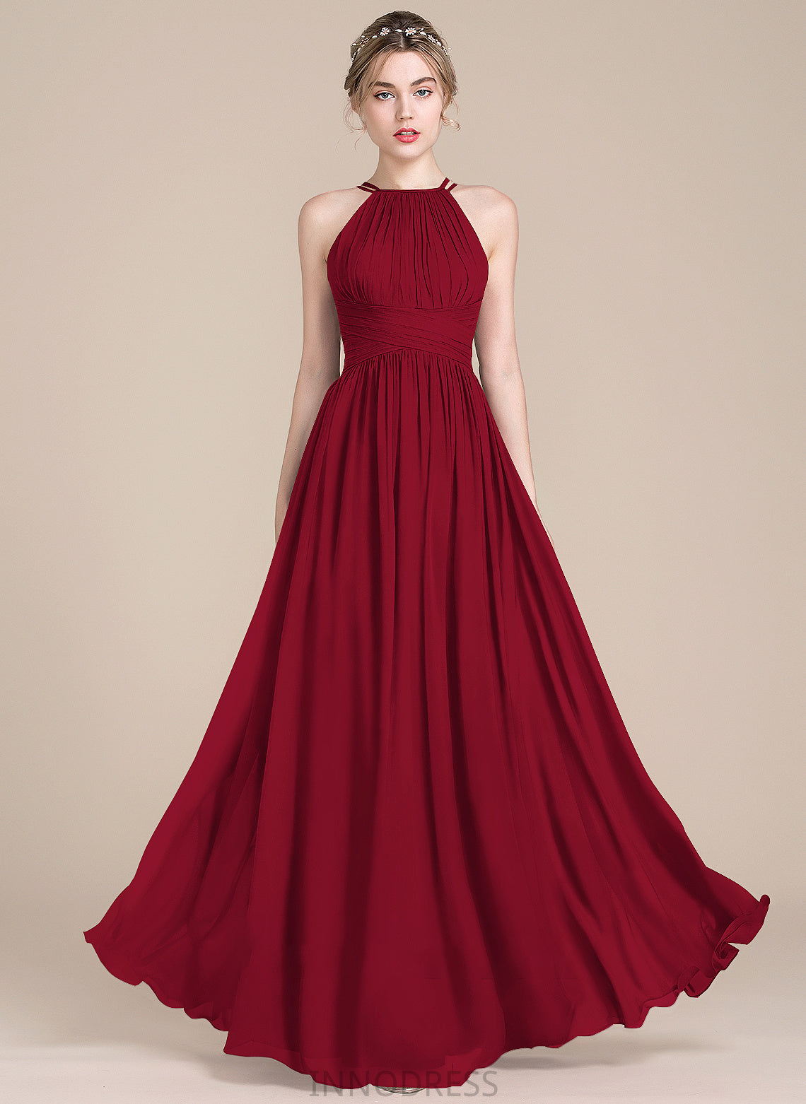 With Payton Scoop Neck Floor-Length Ruffle A-Line Chiffon Prom Dresses