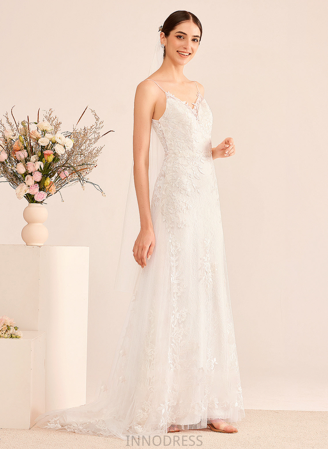 Wedding Court Dress Sequins Elaine Wedding Dresses Train With V-neck A-Line