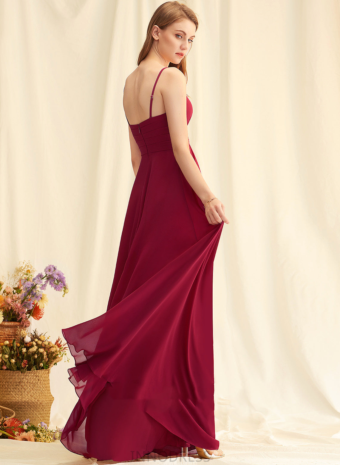 Silhouette A-Line Floor-Length Embellishment Length V-neck Neckline Fabric Ruffle Helena Empire Waist Short Sleeves Bridesmaid Dresses