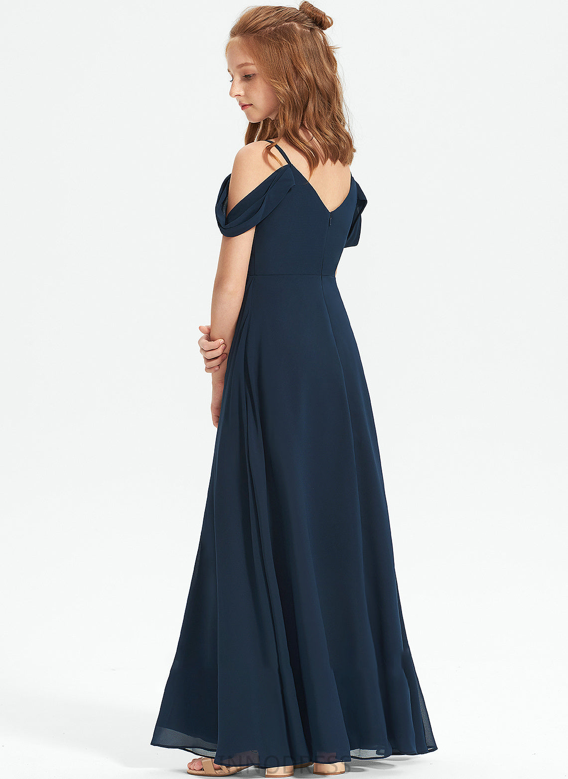 Off-the-Shoulder A-Line Francesca Chiffon Floor-Length Junior Bridesmaid Dresses