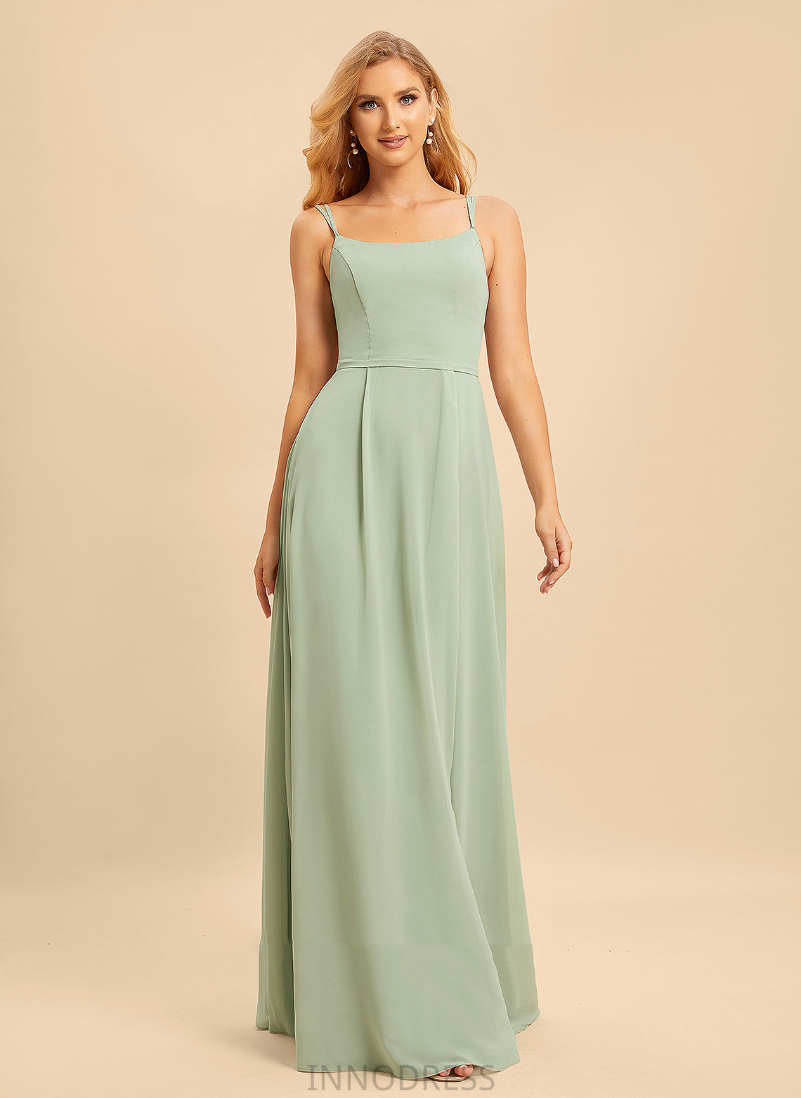 Fabric A-Line SquareNeckline Embellishment Floor-Length SplitFront Neckline Silhouette Length Elizabeth Natural Waist Sleeveless Bridesmaid Dresses