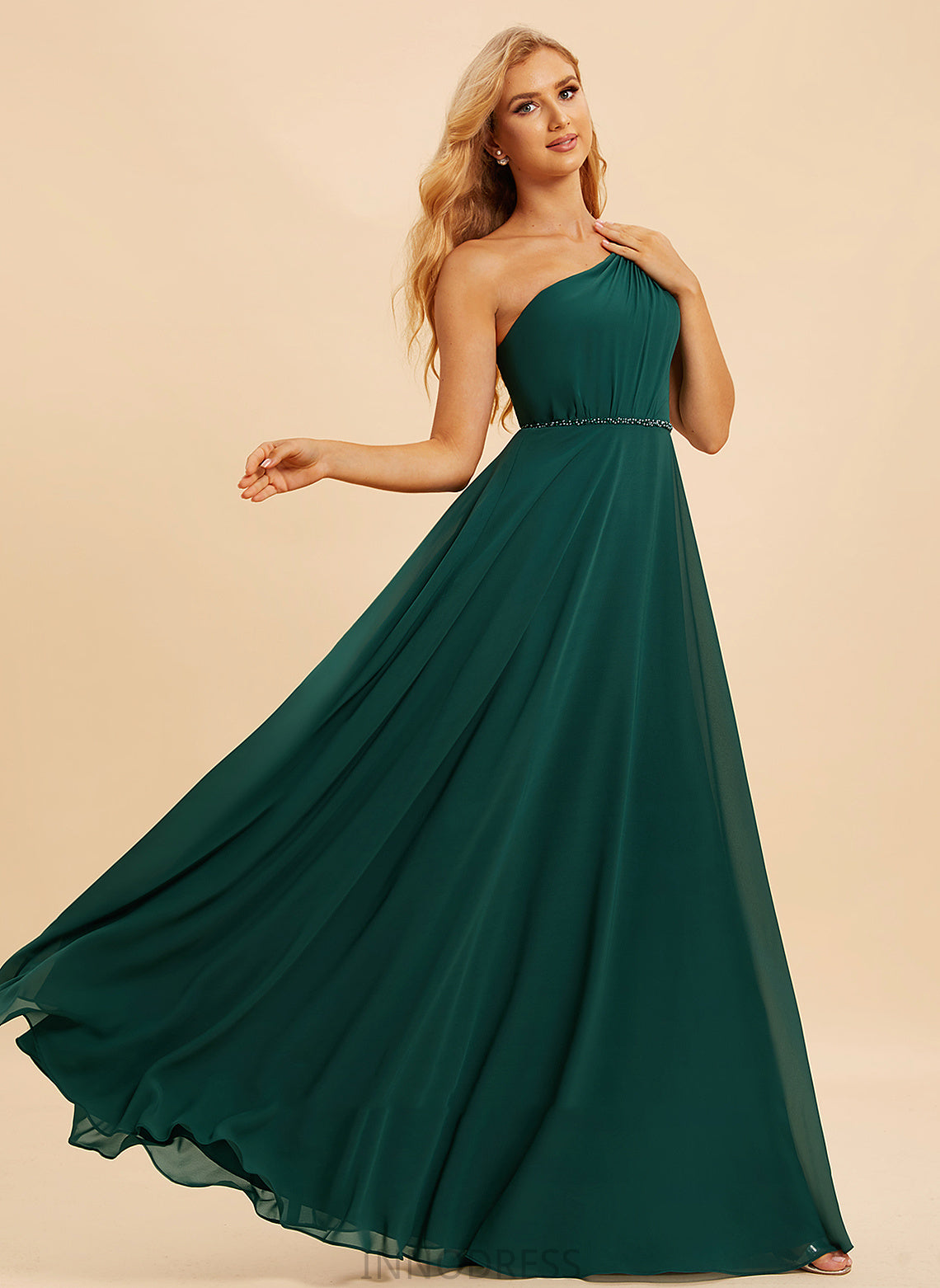 Sequins Floor-Length Silhouette Neckline Beading Length One-Shoulder Embellishment A-Line Fabric Emma A-Line/Princess Bridesmaid Dresses