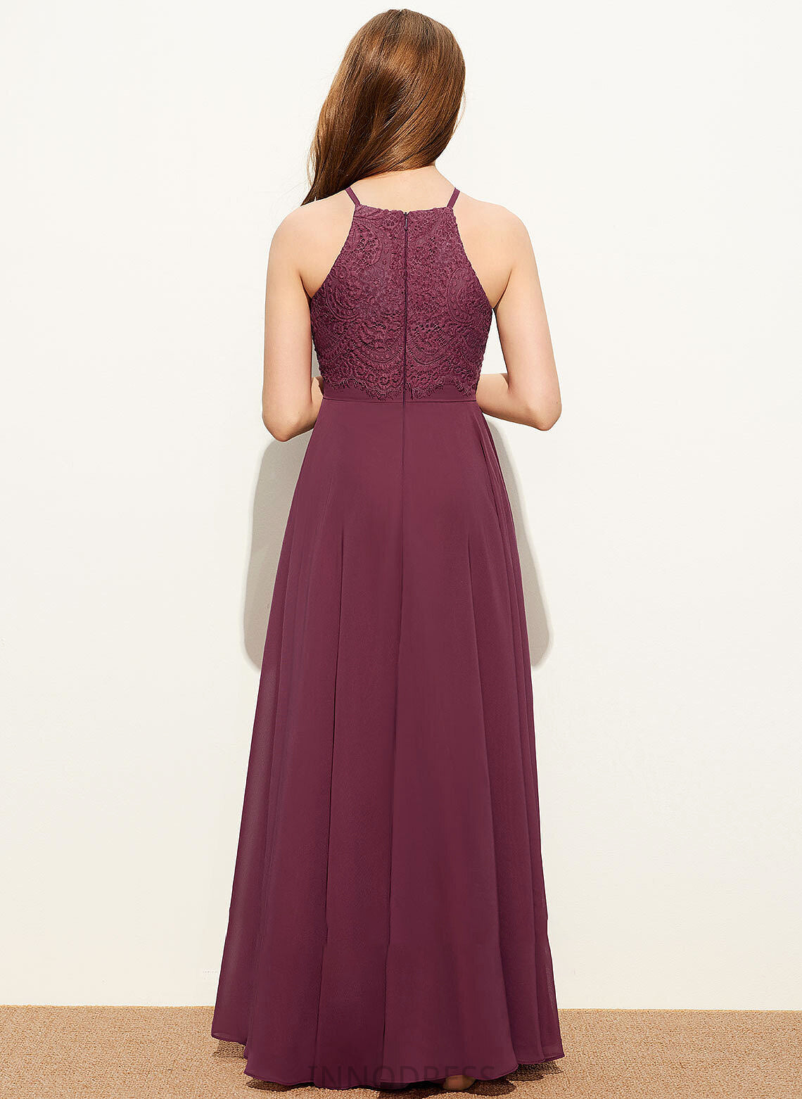 A-Line Neckline Floor-Length Square Melany Lace Junior Bridesmaid Dresses Chiffon