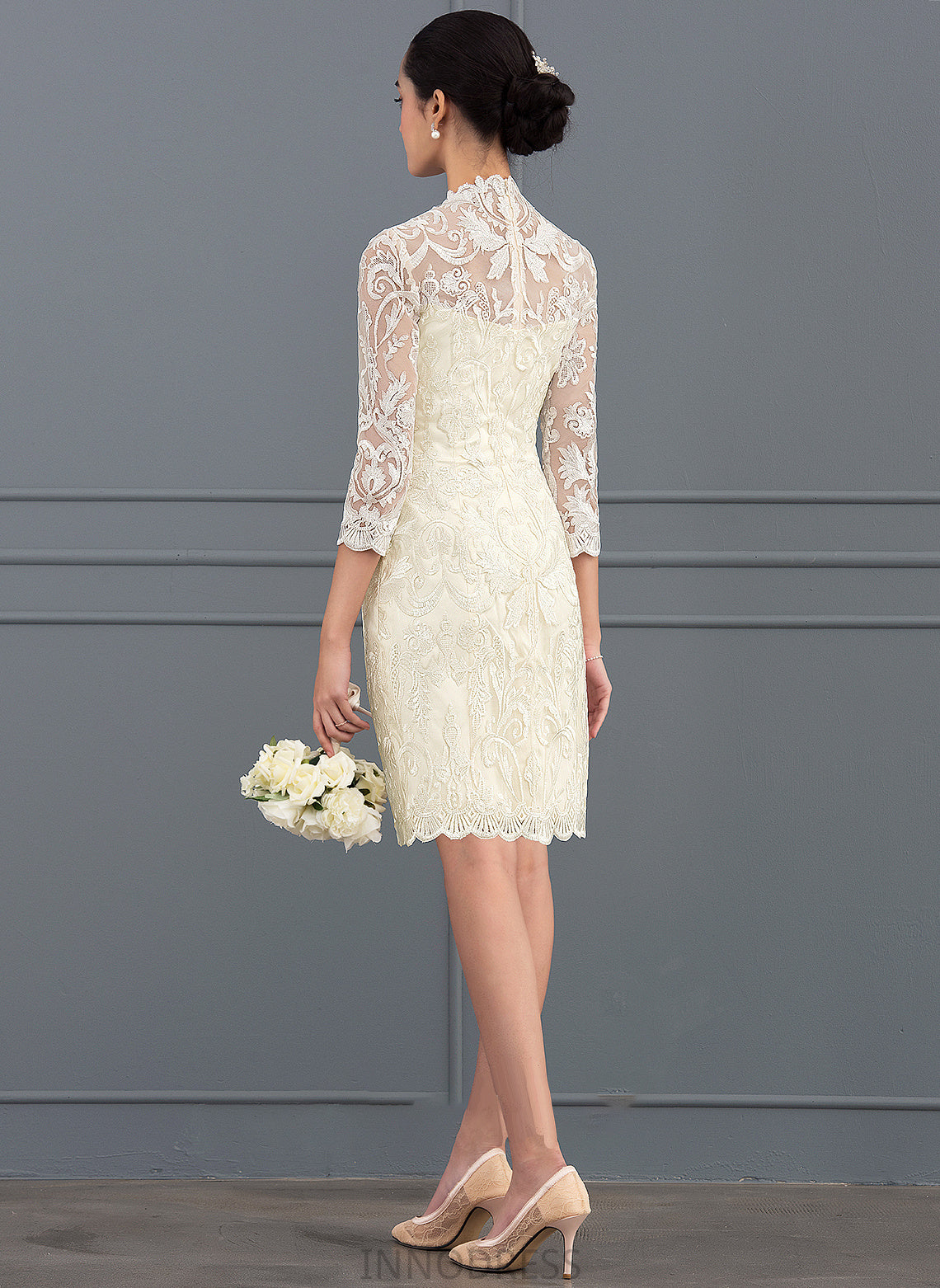 Kaitlin Dress Wedding Dresses Lace Neck Sheath/Column Knee-Length High Wedding