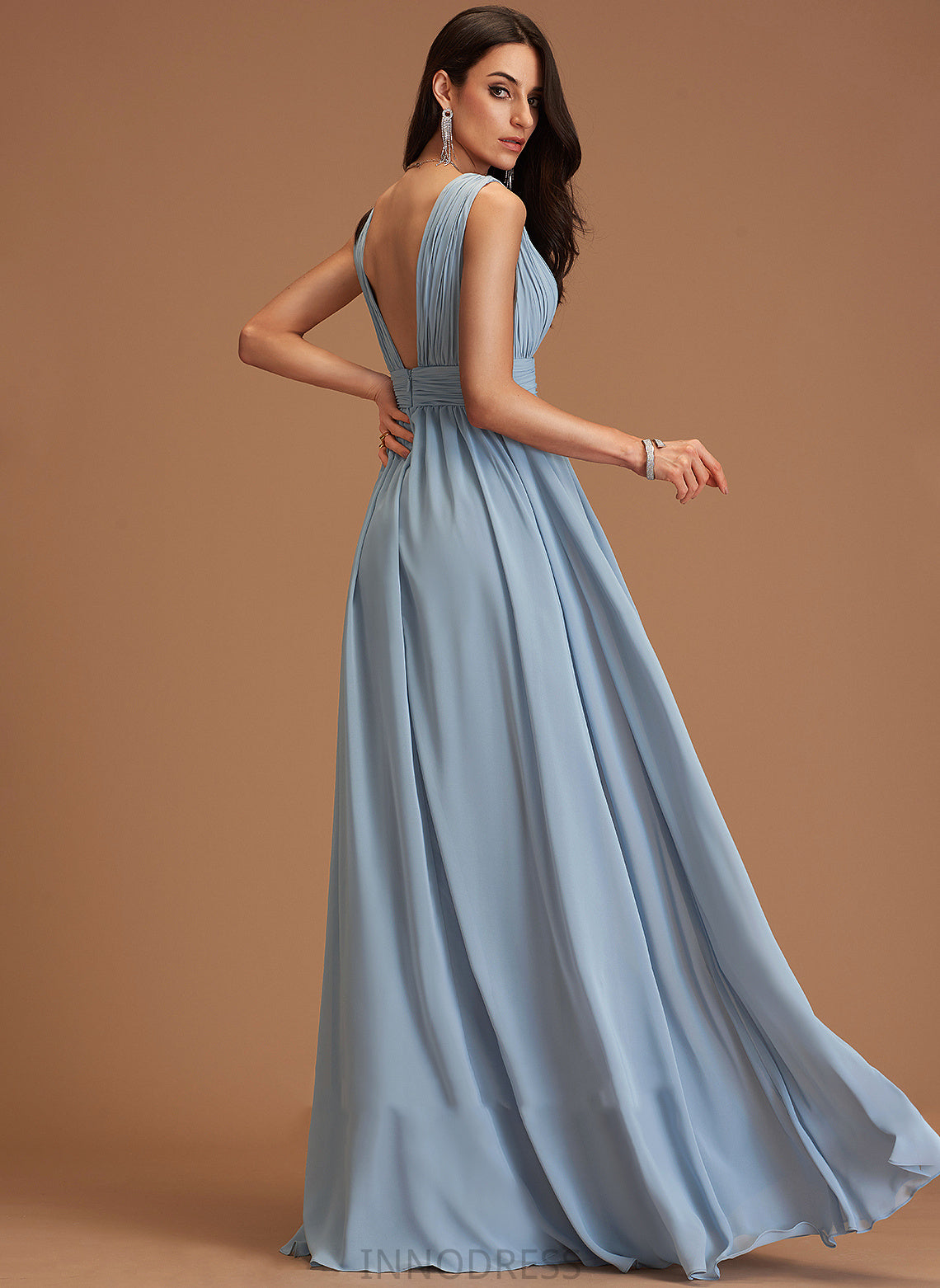 Silhouette Neckline SplitFront Fabric Embellishment V-neck A-Line Floor-Length Length Paityn Sleeveless Floor Length Bridesmaid Dresses