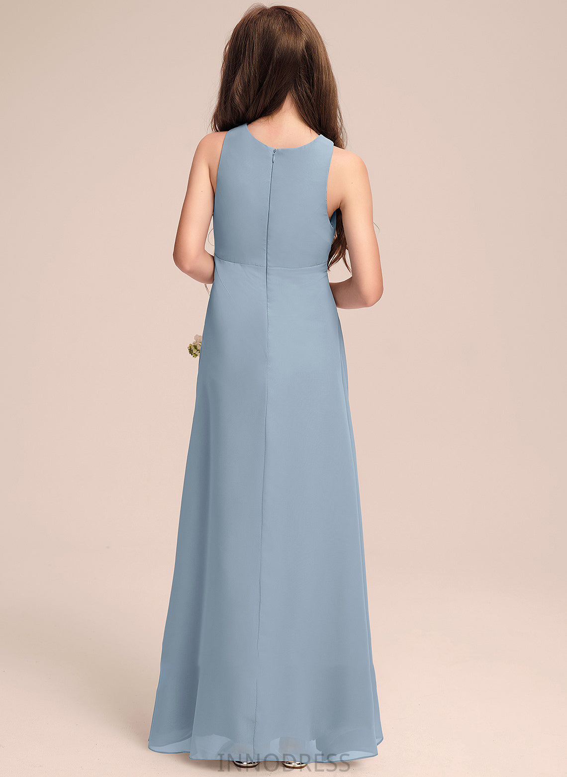 Ruffles With Neck Cascading Saniya Scoop Junior Bridesmaid Dresses A-Line Floor-Length Chiffon