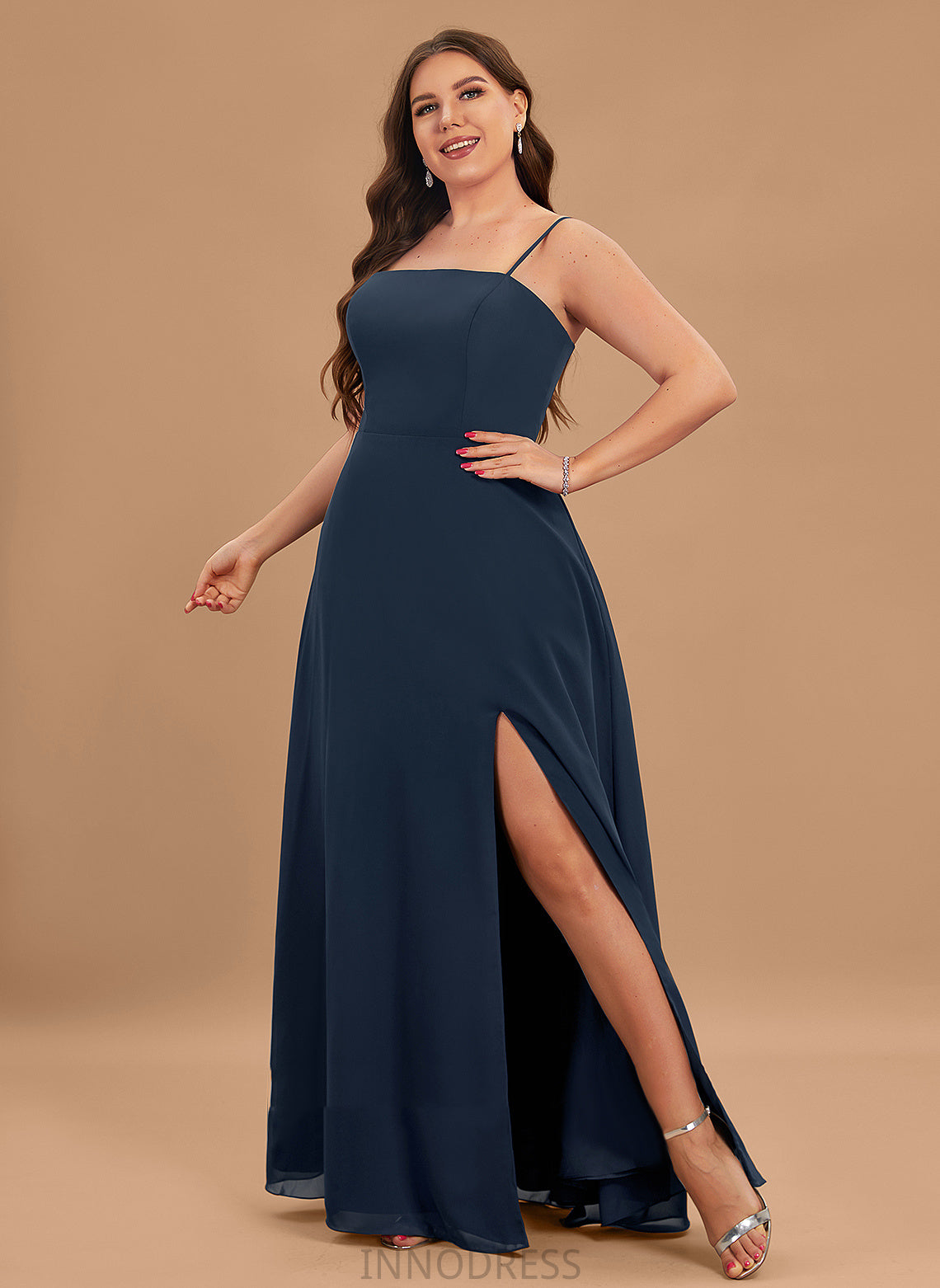 SplitFront Fabric Embellishment A-Line Length Floor-Length SquareNeckline Silhouette Neckline Alisha Scoop Sleeveless Bridesmaid Dresses