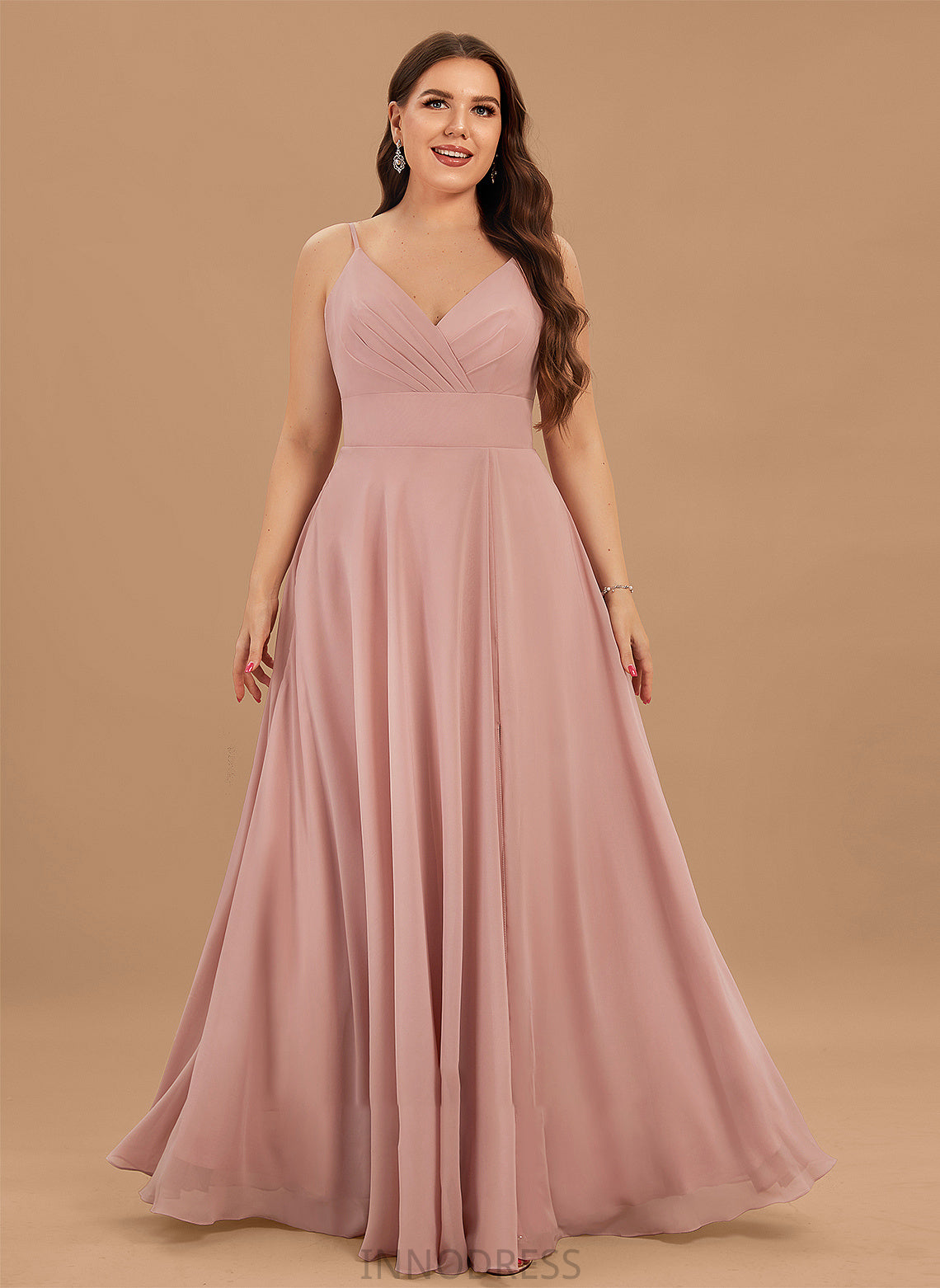 Ruffle Helena V-neck Prom Dresses Pockets Chiffon With A-Line Floor-Length