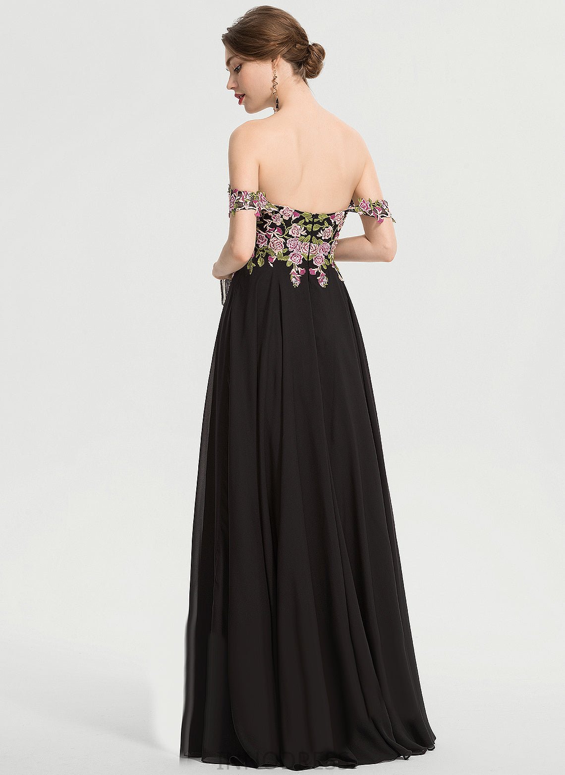 Ball-Gown/Princess Lace Prom Dresses Johanna Chiffon Off-the-Shoulder Floor-Length