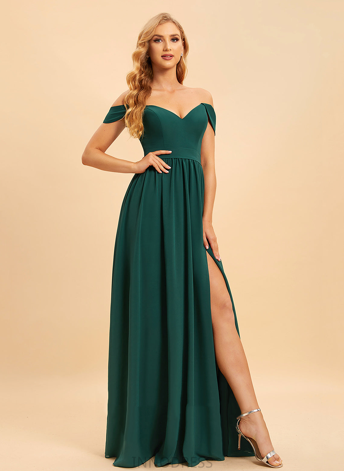 Off-the-Shoulder Neckline A-Line Floor-Length Embellishment Length Silhouette Fabric SplitFront Essence A-Line/Princess One Shoulder Bridesmaid Dresses