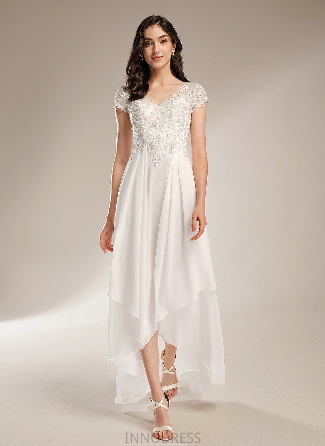 A-Line Wedding Alexis Asymmetrical With Wedding Dresses V-neck Lace Dress