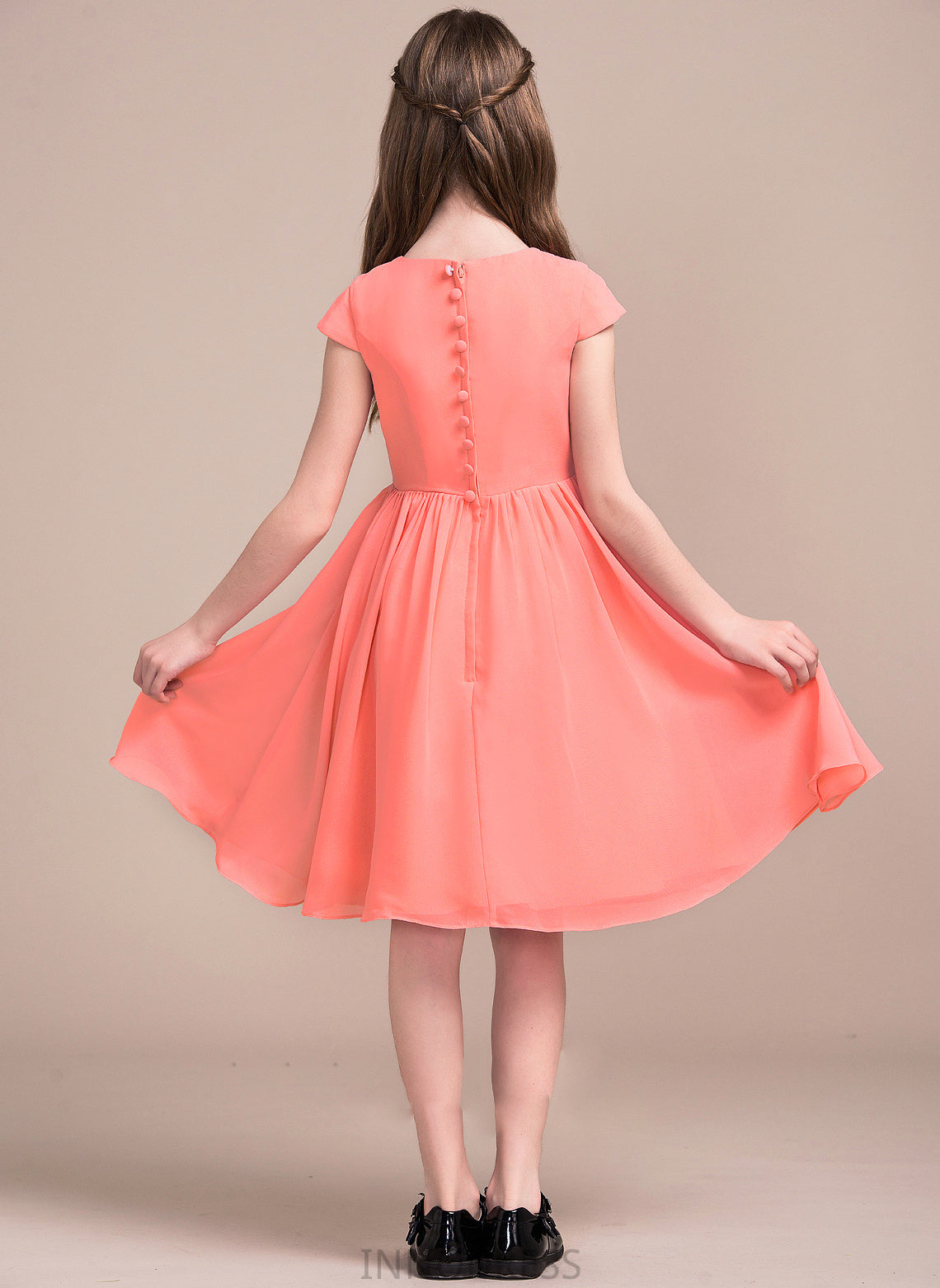 Knee-Length Scoop Bow(s) Amara Junior Bridesmaid Dresses With Neck A-Line Chiffon