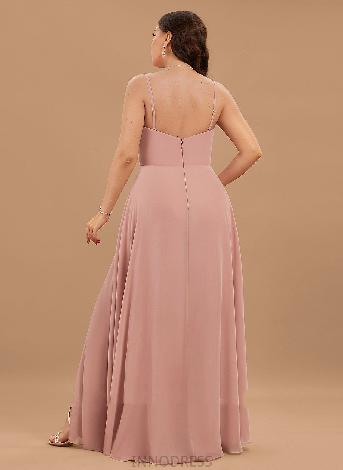 Ruffle Silhouette Embellishment SplitFront Floor-Length Fabric V-neck Length A-Line Neckline Christine Scoop Bridesmaid Dresses