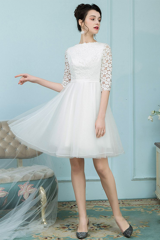 Bateau Lynn Homecoming Dresses White Tulle Short