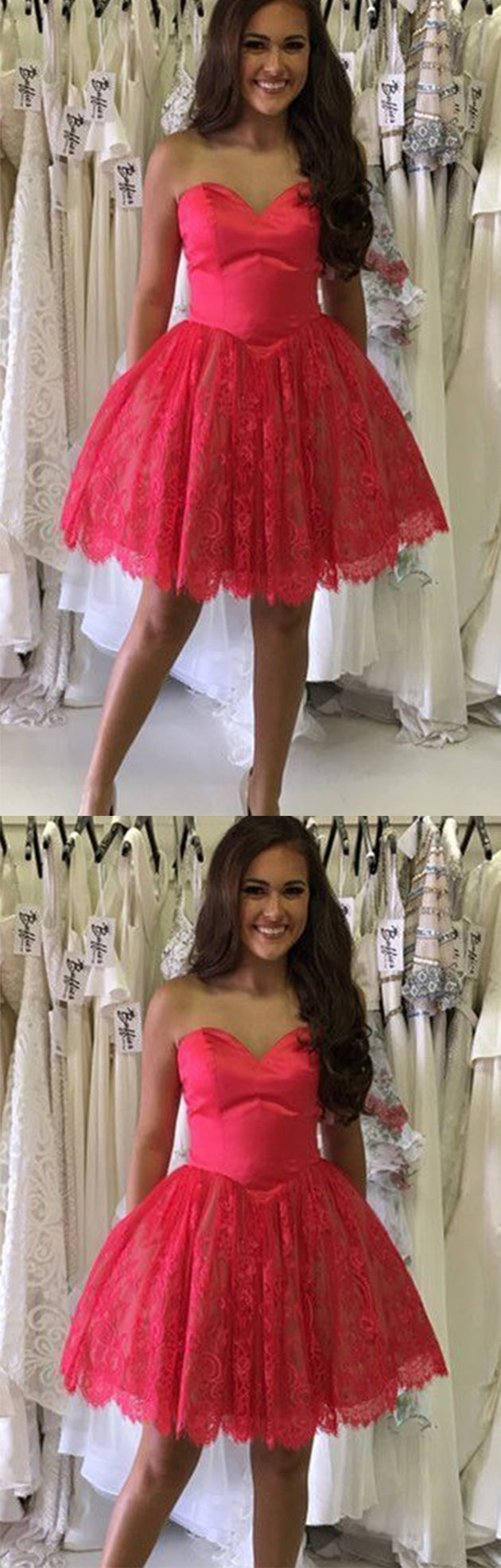 Cute Sweetheart Short Lace Knee Length Homecoming Dresses