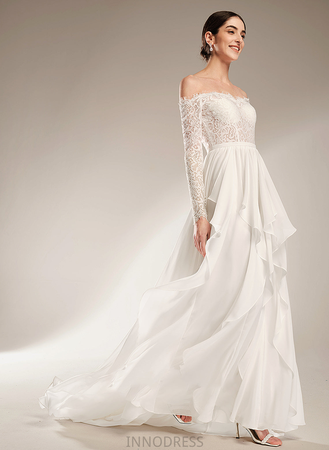 Train Ruffle Off-the-Shoulder With Wedding Dresses Kara Wedding Court Dress A-Line