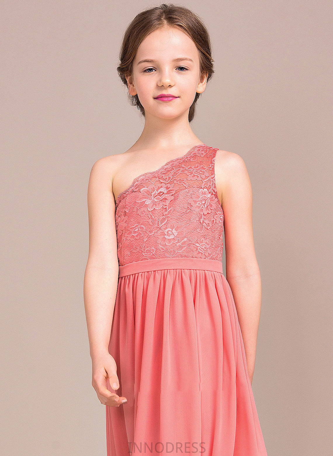 Chiffon Junior Bridesmaid Dresses Essence One-Shoulder Floor-Length A-Line Lace