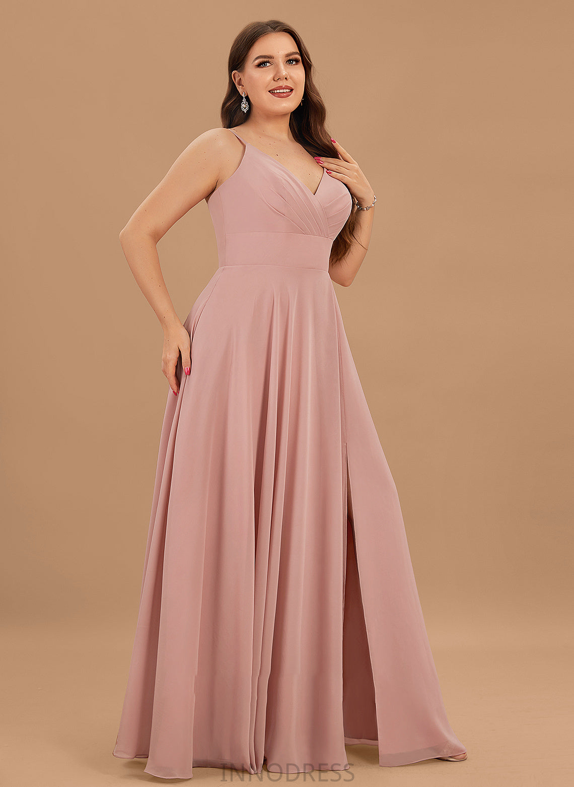 Ruffle Helena V-neck Prom Dresses Pockets Chiffon With A-Line Floor-Length