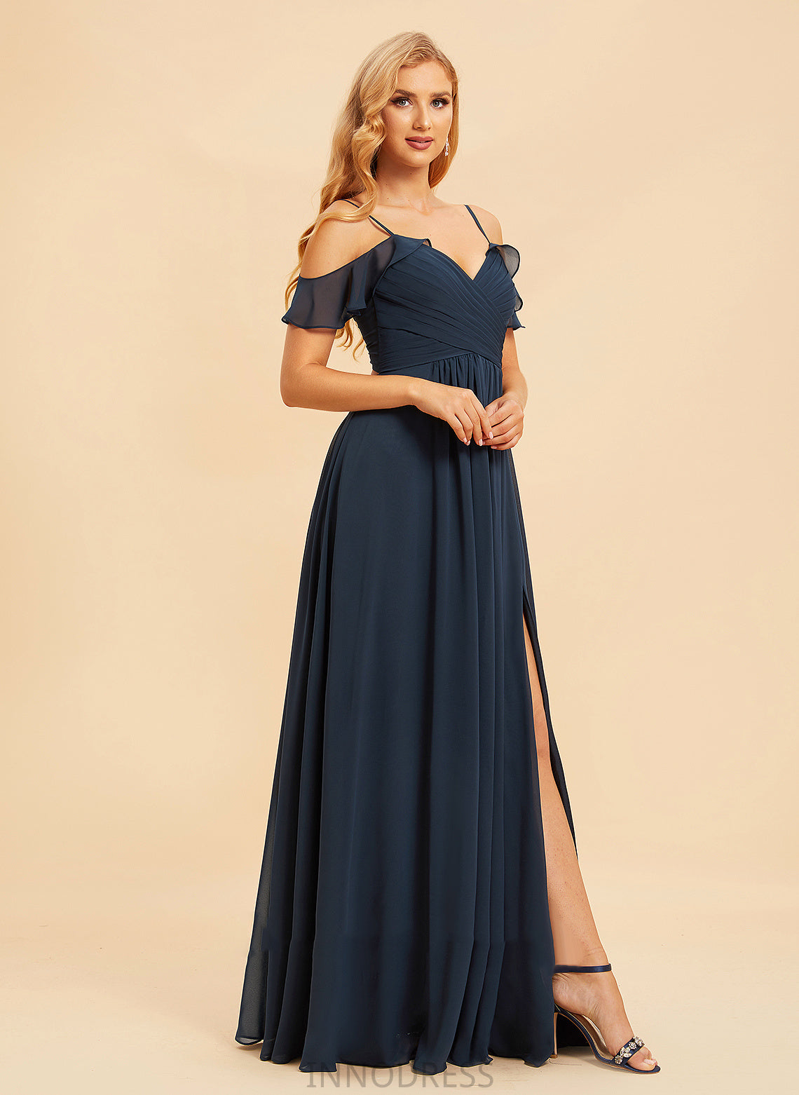 Length V-neck Neckline Fabric A-Line Floor-Length Embellishment SplitFront Silhouette Annie Sleeveless A-Line/Princess Bridesmaid Dresses