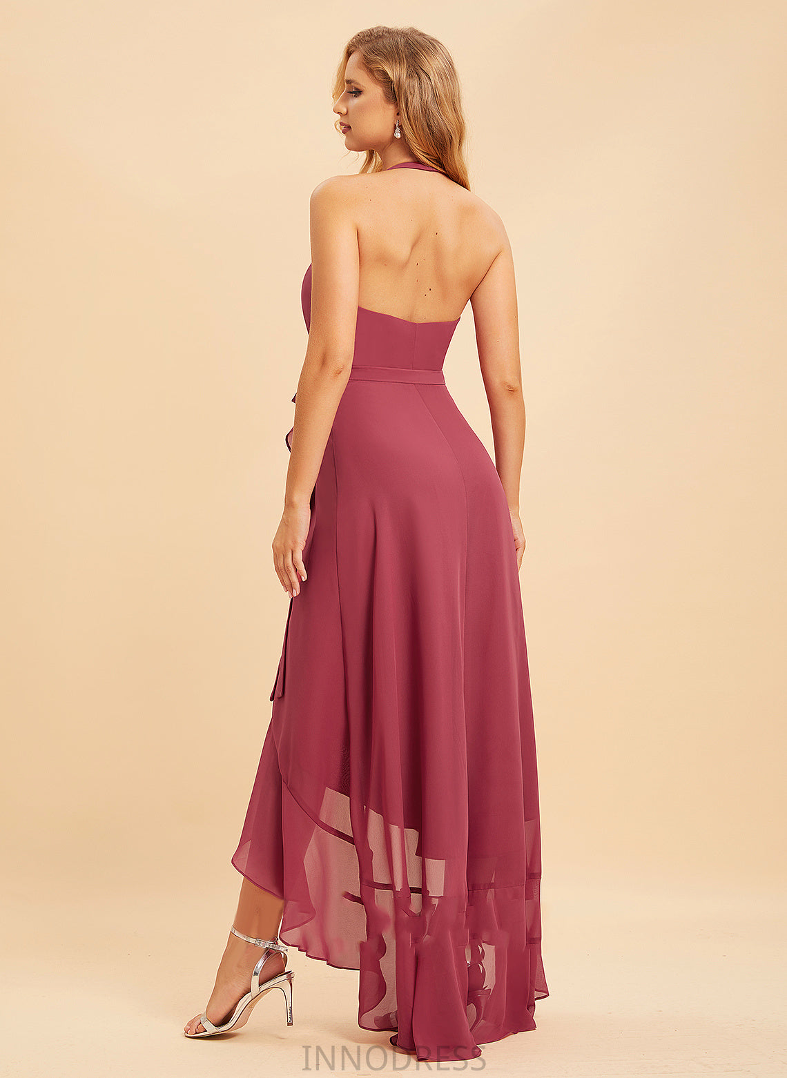 Neckline Asymmetrical Halter Silhouette Length Embellishment Ruffle Fabric A-Line Callie A-Line/Princess V-Neck Bridesmaid Dresses