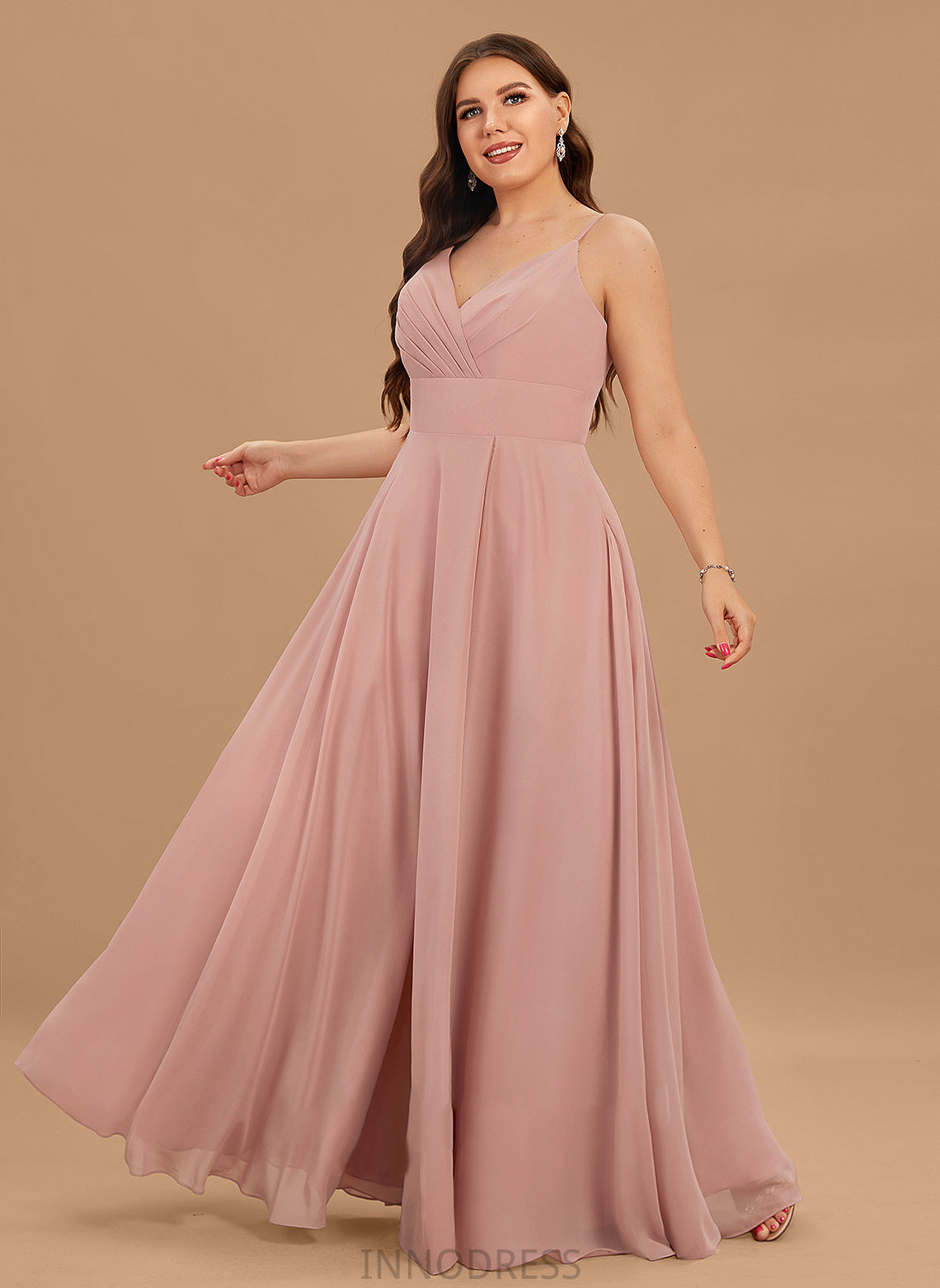 Ruffle Helena V-neck Prom Dresses Pockets Chiffon With A-Line Floor-Length