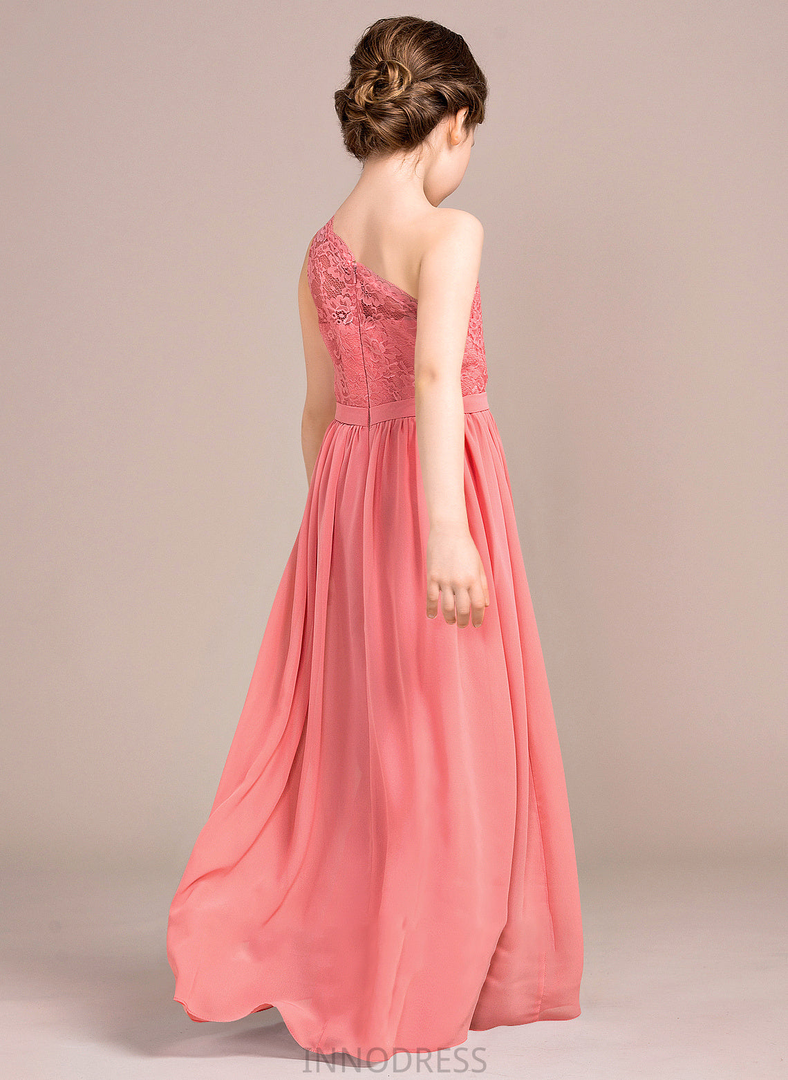 Chiffon Junior Bridesmaid Dresses Essence One-Shoulder Floor-Length A-Line Lace