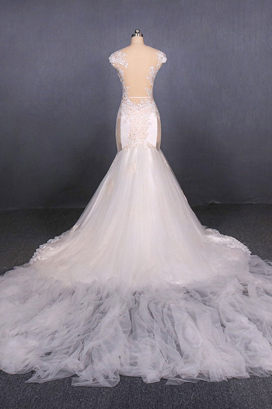 Mermaid Long Lace Tulle Wedidng Dresses Elegant Bridal Dresses