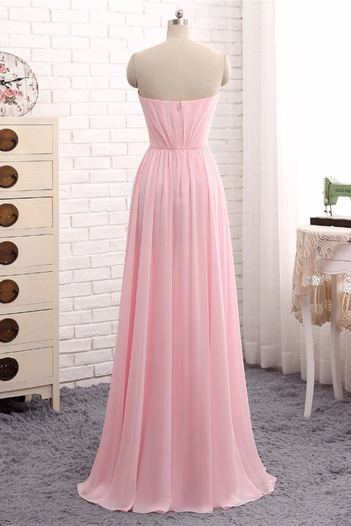 Elegant Strapless A-line Pink Chiffon Long Prom Dresses Girly Dresses