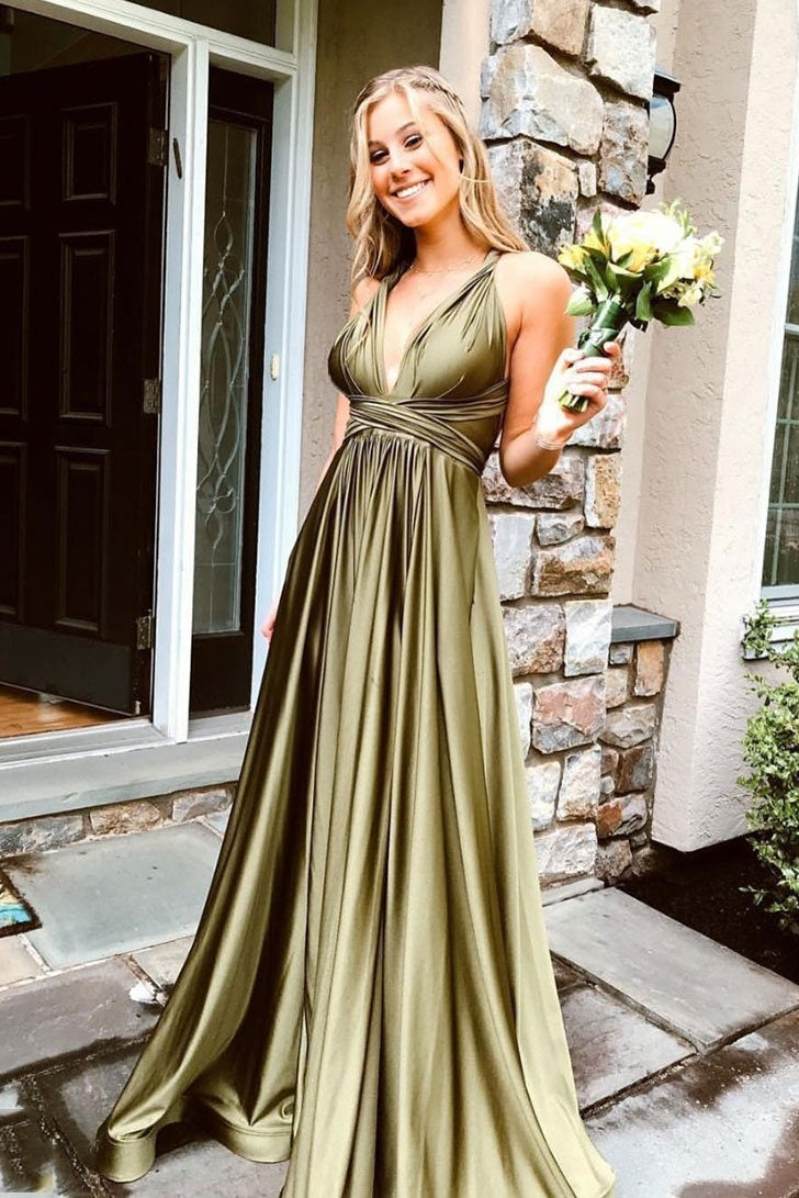 Affordable Simple Cheal Long V-neck Prom Dresses For Teens Party Gowns