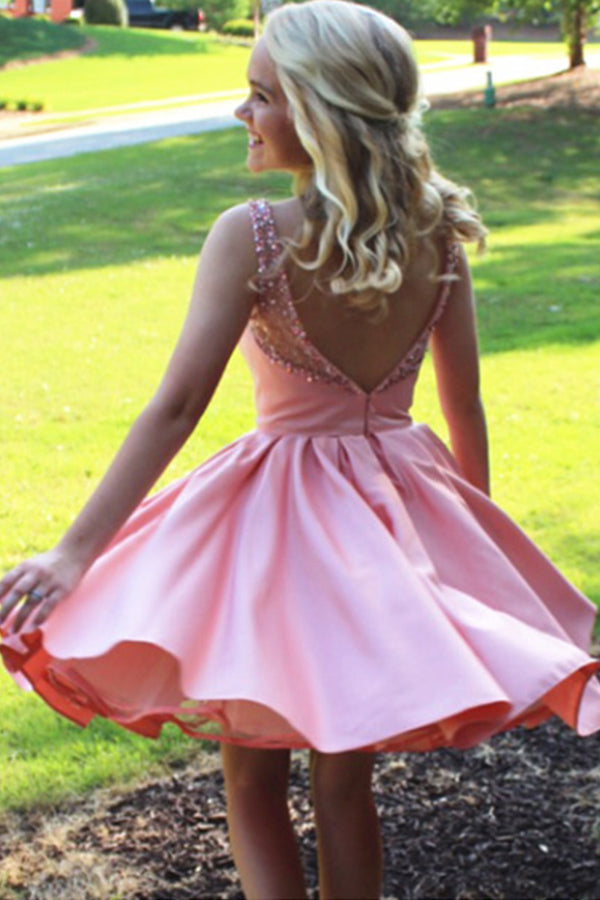 Sleeveless Beading Backless Short Prom Dresses