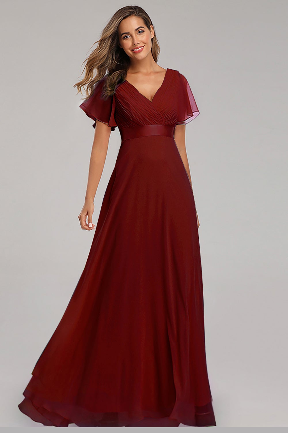 Ruffles Sleeve Pleats Chiffon Bridesmaid Dresses