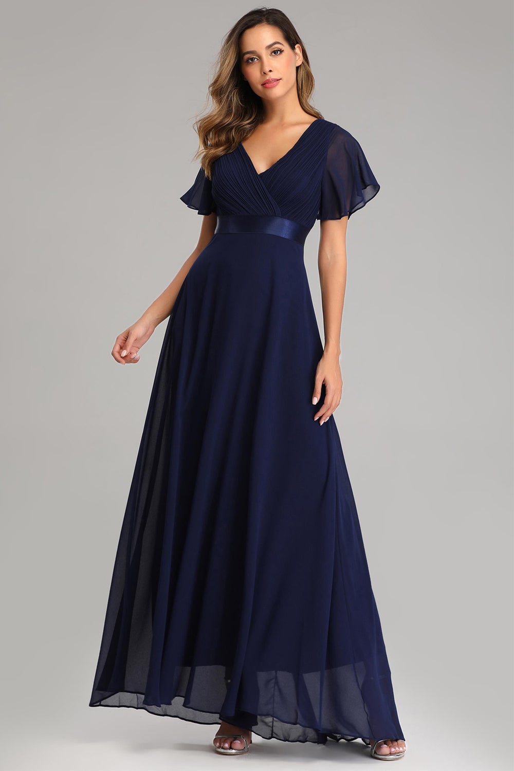 Ruffles Sleeve Pleats Chiffon Bridesmaid Dresses