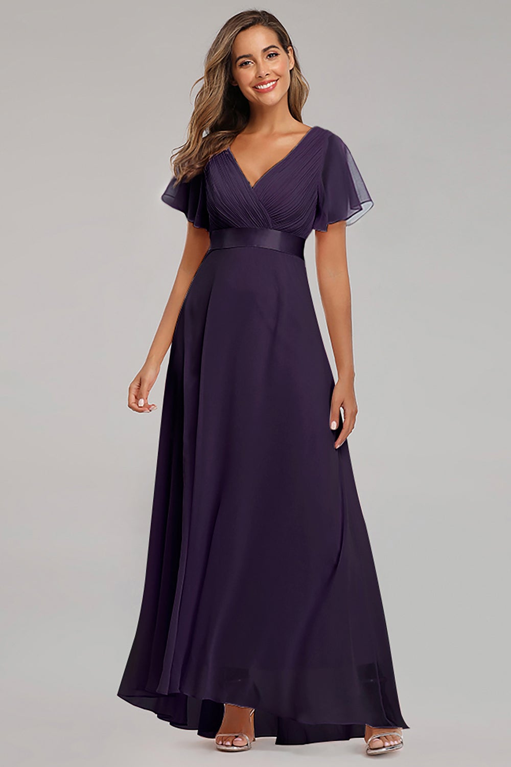 Ruffles Sleeve Pleats Chiffon Bridesmaid Dresses