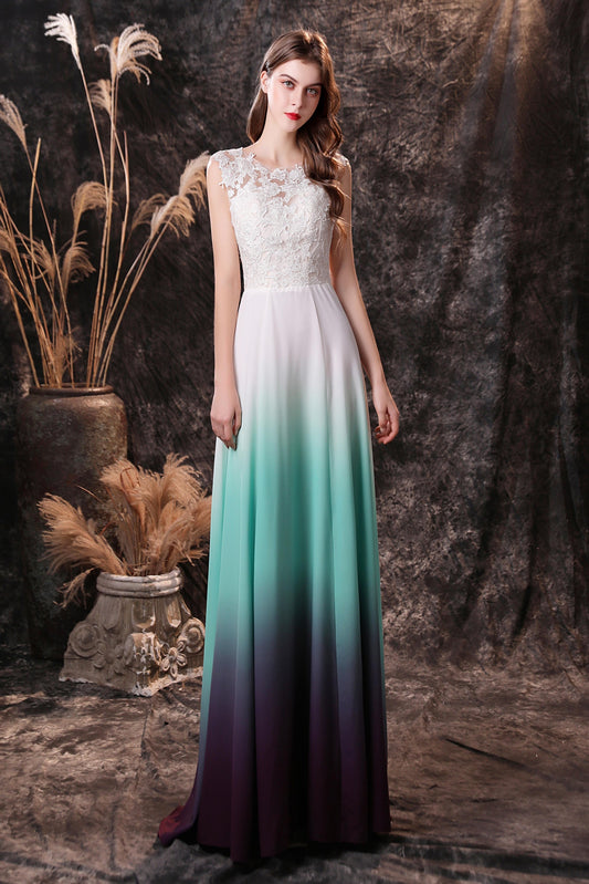 Sleeveless Chiffon Floor Length Open Back Prom Dresses