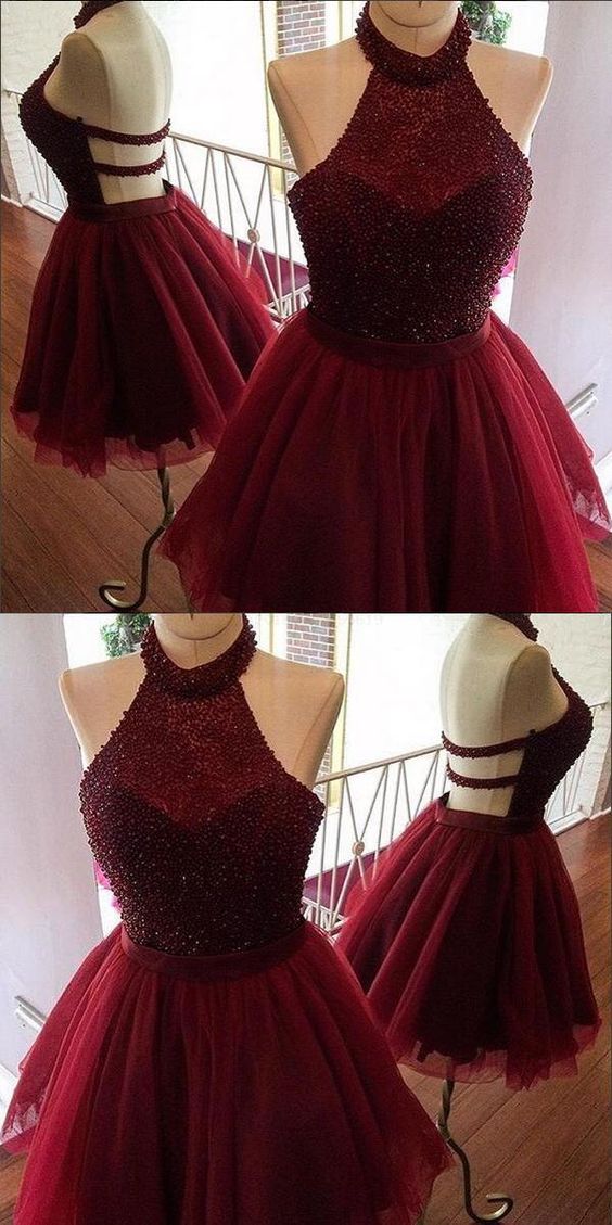 Burgundy Halter Party Dress A Line Homecoming Dresses Esmeralda 101