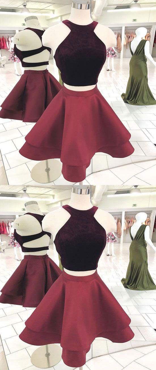 Cute Burgundy Short Dress Burgundy Aylin Homecoming Dresses Two Pieces 1021