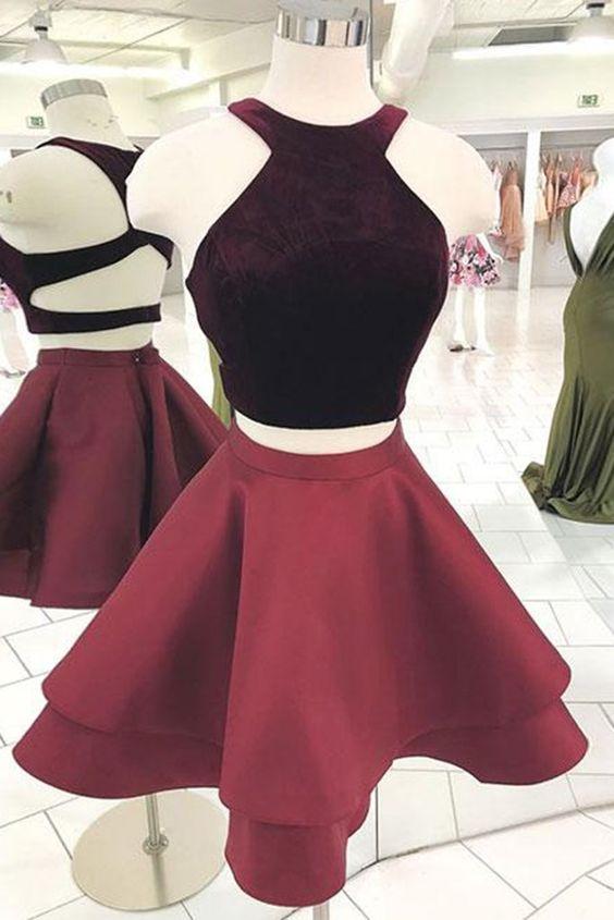 Cute Burgundy Short Dress Burgundy Aylin Homecoming Dresses Two Pieces 1021