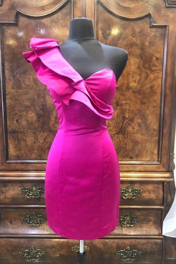 One Shoulder Fuchsia Homecoming Dresses Cherish 10294