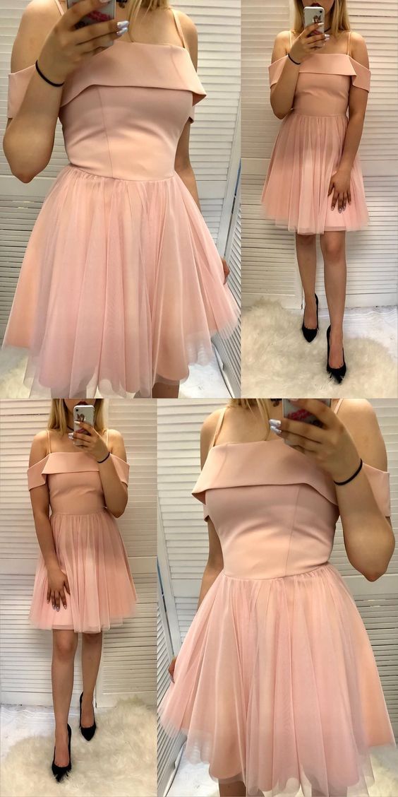 Spaghetti Straps Short Homecoming Dresses Rosemary Pink A Line With Ruffles 1047