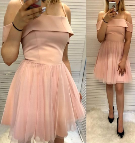 Spaghetti Straps Short Homecoming Dresses Rosemary Pink A Line With Ruffles 1047