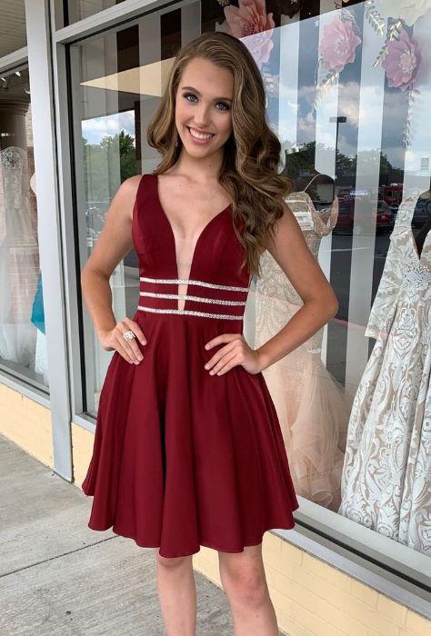 A-Line Short Elva Homecoming Dresses Burgundy 10693