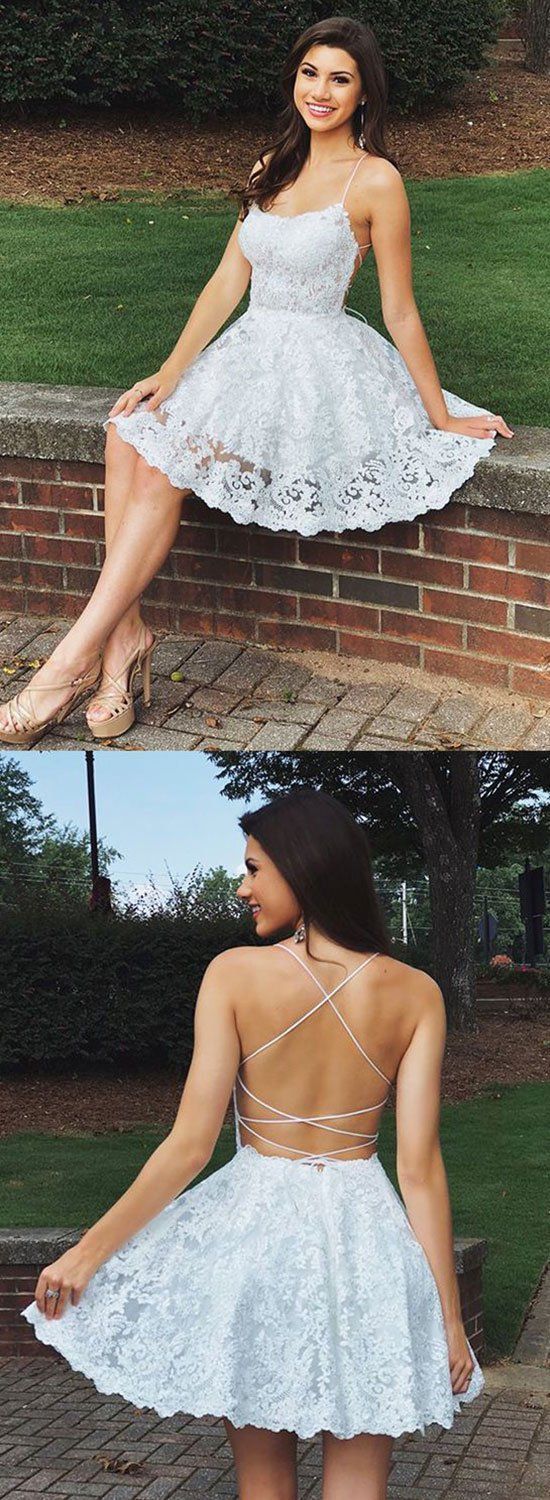 Zoey Lace Homecoming Dresses White Short 109