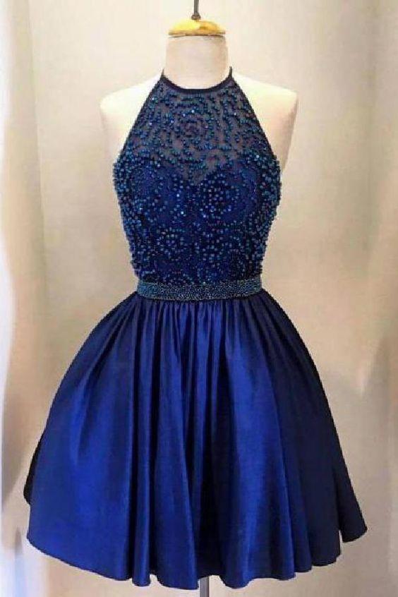 Luxurious Backless Beaded Homecoming Dresses Abril Royal Blue Halter 110