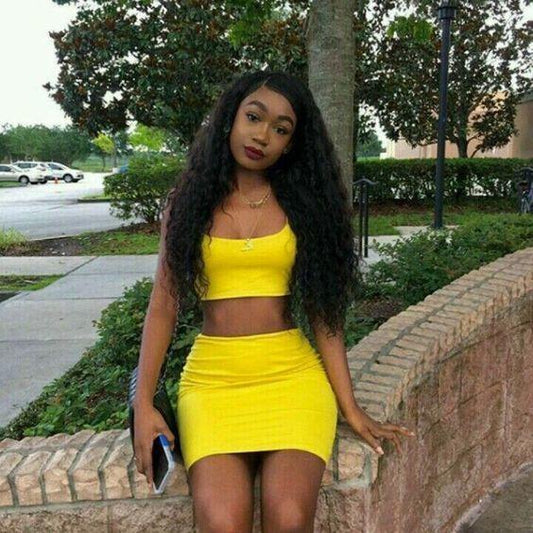 Two Piece Lacey Homecoming Dresses Short Yellow 11314