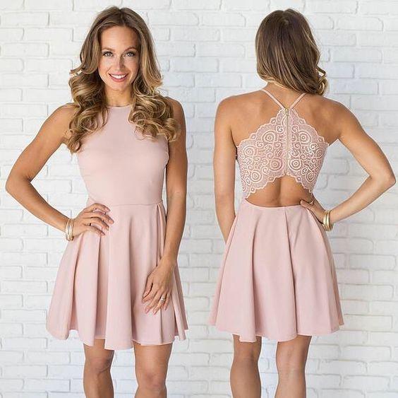 Short Jewel Neck Sexy Open Back Summer Dresses Lauryn Homecoming Dresses Pink 11399