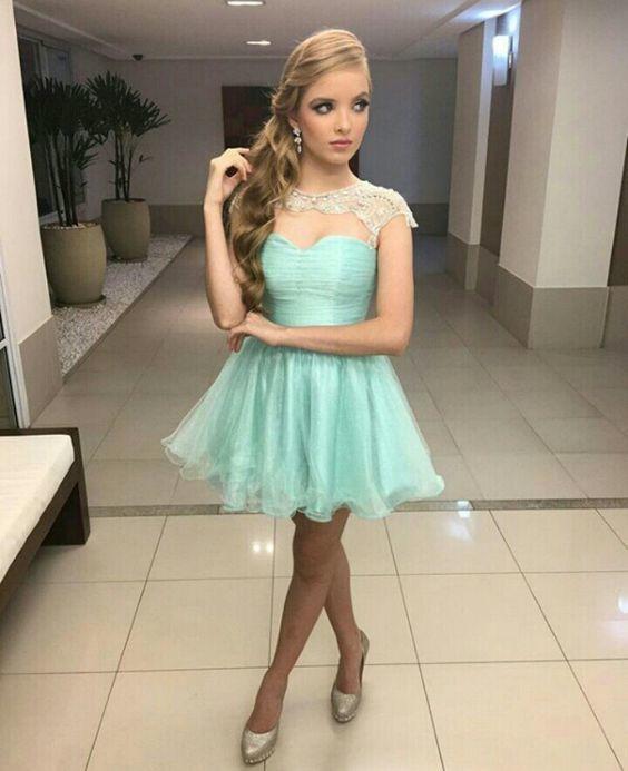 Mint Tulle With Beads Homecoming Dresses Lilia 11448