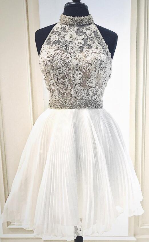 New Arrival Selina Homecoming Dresses Lace Halter White Short With &Beading Cheap Simple 1157