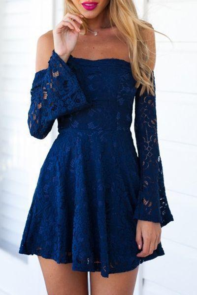 Blue Off The Shoulder Dress Homecoming Dresses Skye Lace Flare Party Dress Sexy 119