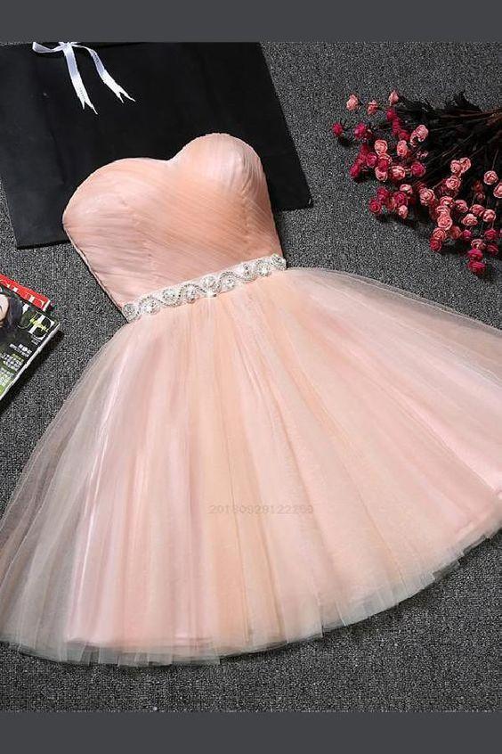 Blush Strapless Sweetheart Neck Blush Tulle Cute Madeleine Homecoming Dresses Pink 122